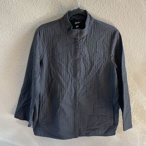 Eileen Fisher Jacket Womens Medium Black Minimalist Lagenlook Full Zip Crinkle